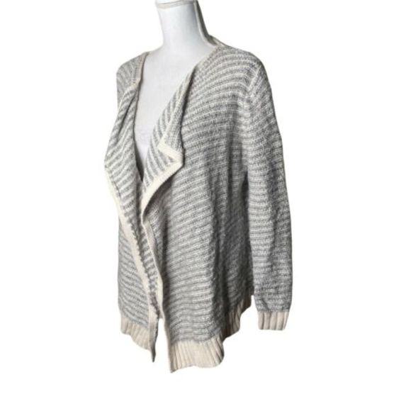 Sabine Open Waterfall Cardigan Sweater Grey Cream Sz Small Wool Cotton Blend a33 - Picture 2 of 11